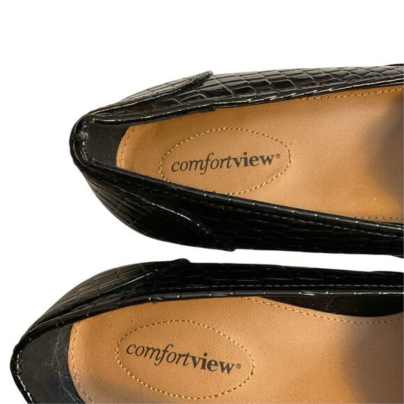 Comfort View Leisa Womens Flat Loafers 10.5M Black Croc Faux Patent Shoes - Picture 10 of 14